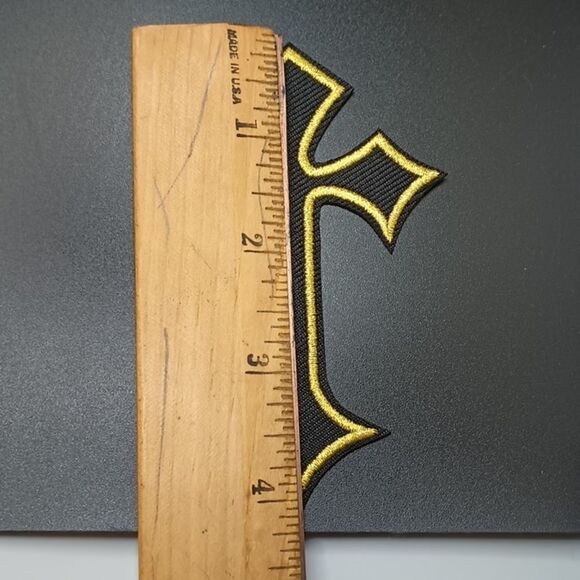 Celtic black and gold trim iron on cross patch goth metal - Picture 3 of 5